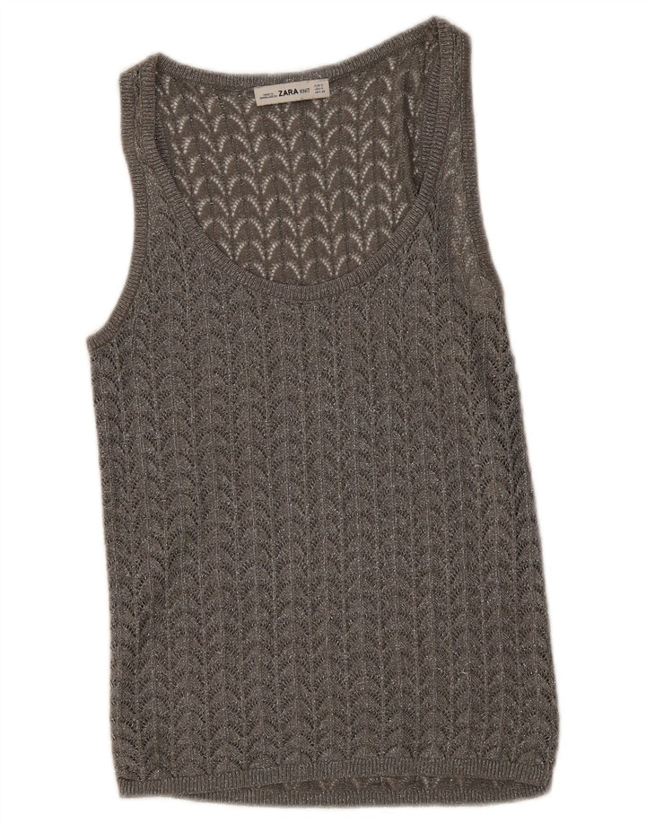 Zara Γυναικείο γιλέκο με βελονάκι Τοπ UK 8 Small Grey
