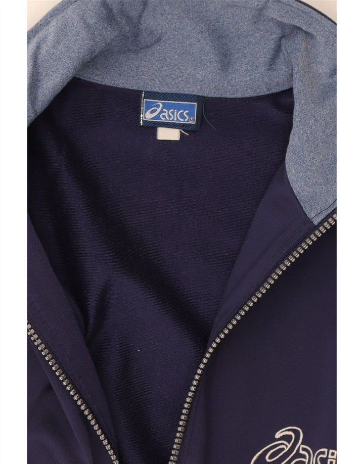 ASICS Boys Graphic Tracksuit Top Jacket 13-14 Years Navy Blue Polyester Vintage Asics and Second-Hand Asics from Messina Hembry 