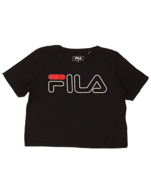 Fila Γυναικείο Crop Graphic T-Shirt Top UK 10 Small Black Βαμβακερό
