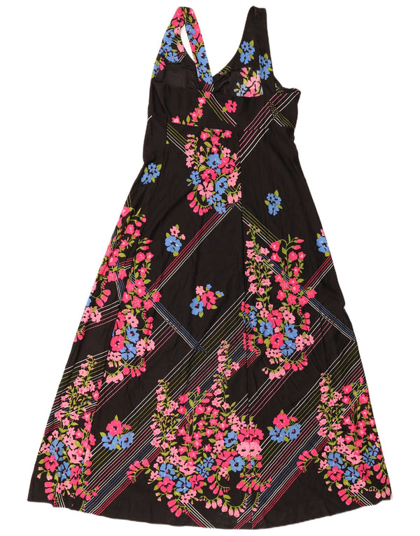 Vintage Γυναικείο Αμάνικο Maxi Φόρεμα UK 12 Medium Black Floral