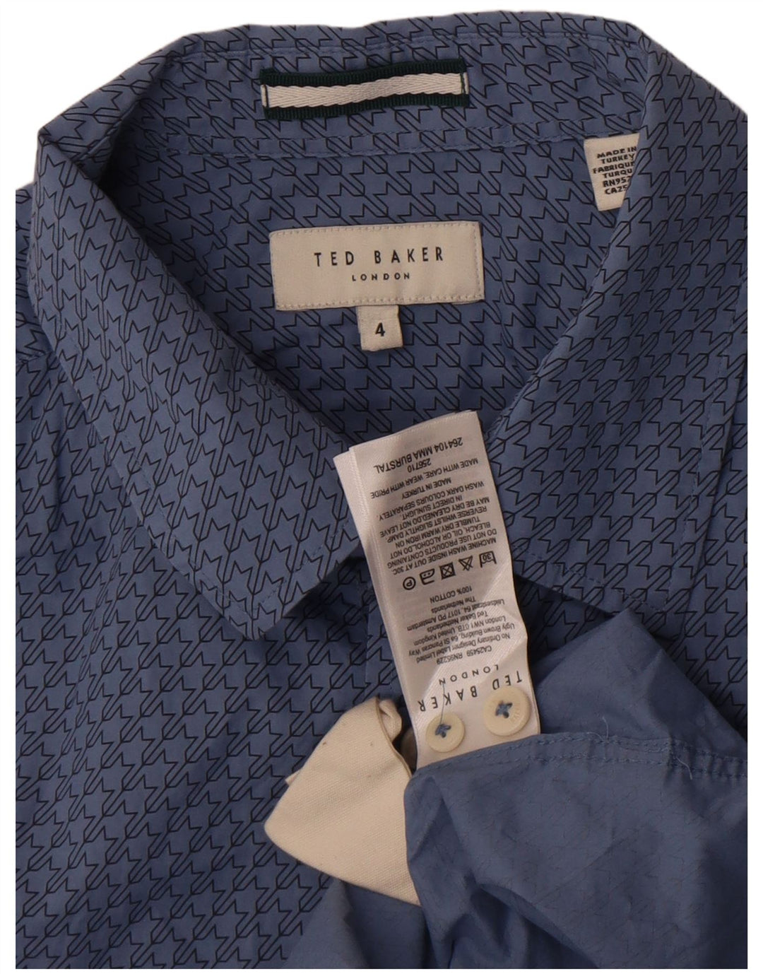 Ανδρικό πουκάμισο Ted Baker, μέγεθος 4, μεγάλο μπλε γεωμετρικό βαμβάκι