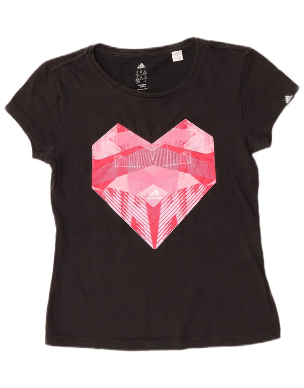 Γυναικείο γραφικό T-shirt Adidas Climalite Crop Top UK 4/6 XS Μαύρο βαμβακερό