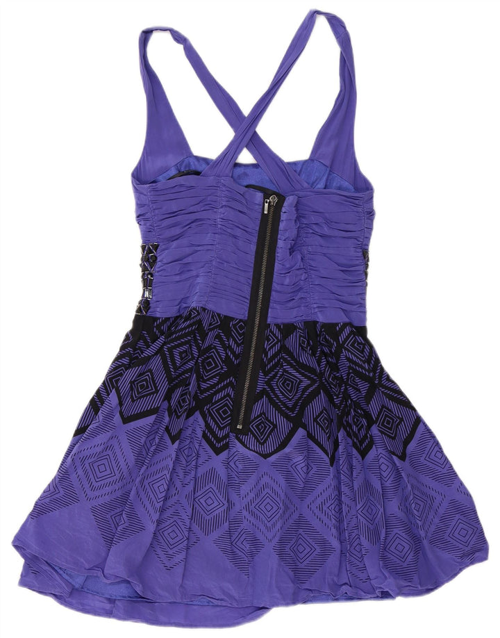Vintage Γυναικείο Halter Top UK 12 Medium Purple Geometric Polyester