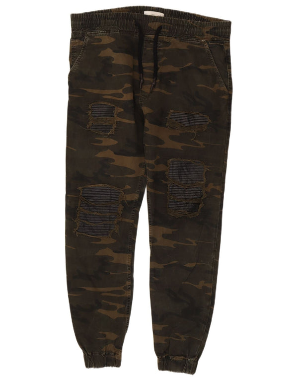 Zara Mens Joggers Chino Παντελόνι Μεγάλο W32 L27 Χακί Καμουφλάζ Βαμβακερό