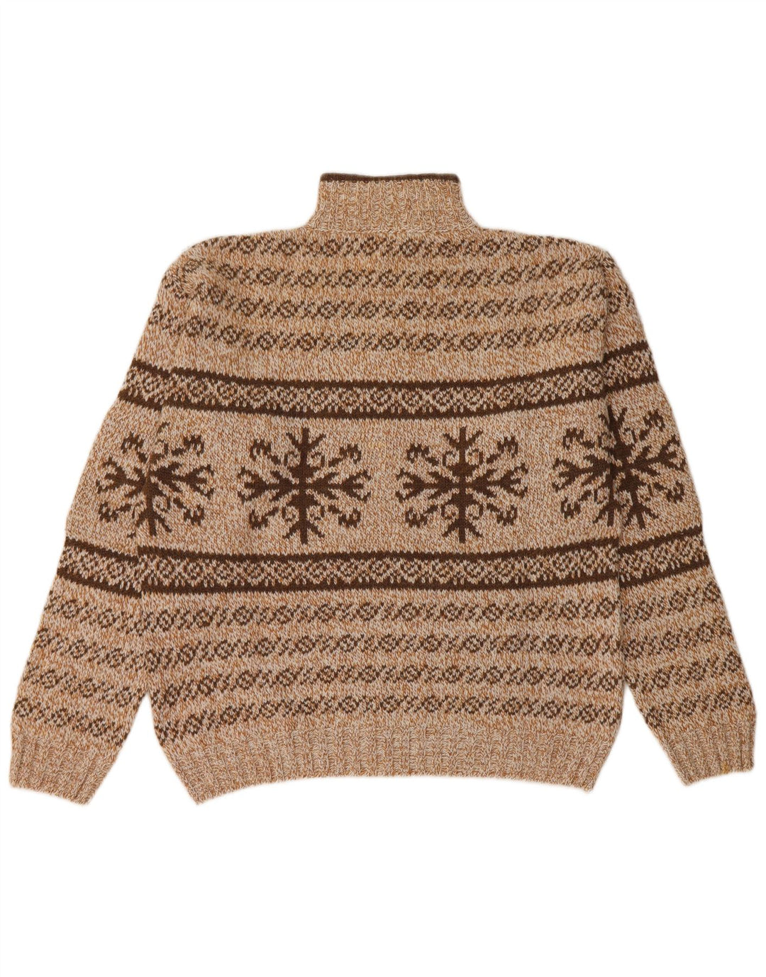 Vintage ανδρικό πουλόβερ με φερμουάρ, μεσαίο καφέ Fair Isle Acrylic