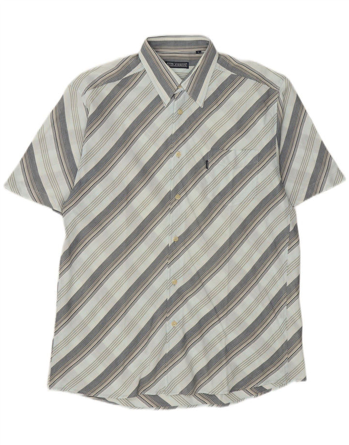 LERROS Mens Short Sleeve Shirt Large Blue Striped Cotton Vintage Lerros and Second-Hand Lerros from Messina Hembry 