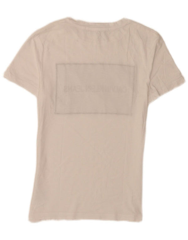 Γυναικείο γραφικό μπλουζάκι Calvin Klein Jeans Top UK 4 XS Λευκό βαμβακερό