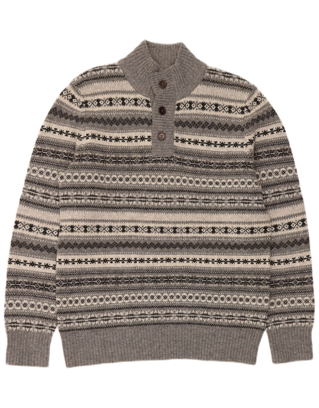 Crew Clothing Ανδρικό πουλόβερ με λαιμό με κουμπιά Large Grey Fair Isle