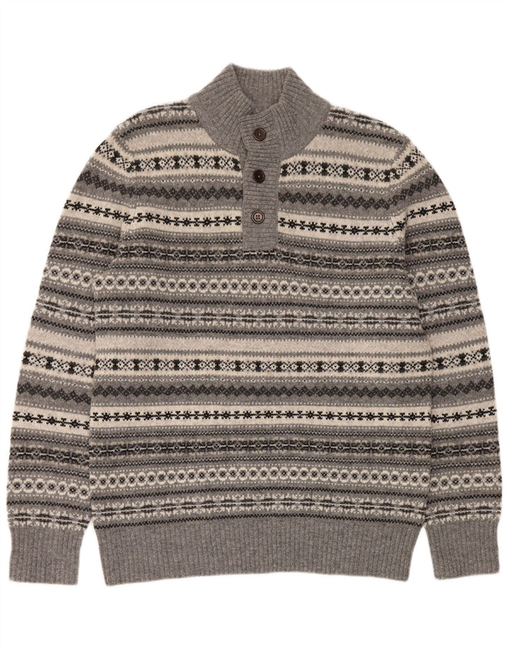Crew Clothing Ανδρικό πουλόβερ με λαιμό με κουμπιά Large Grey Fair Isle