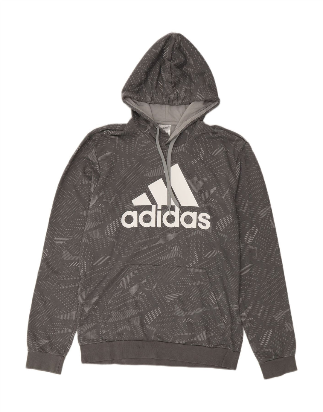 ADIDAS Mens Graphic Hoodie Jumper Medium Grey Geometric Cotton Vintage Adidas and Second-Hand Adidas from Messina Hembry 