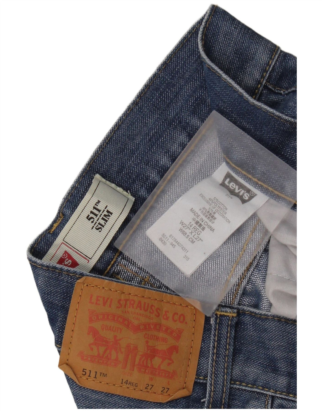 LEVI'S Boys 511 Slim Jeans 13-14 ετών W27 L27 Μπλε βαμβακερό