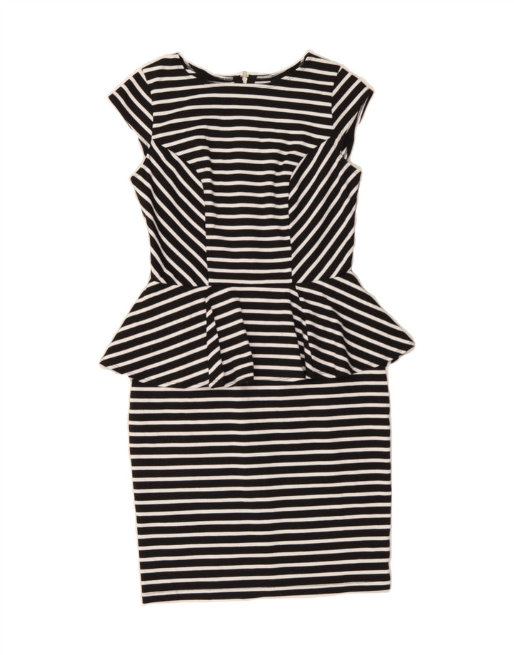 MOSSIMO Womens Peplum Dress UK 10 Small Black Striped Polyester Vintage Mossimo and Second-Hand Mossimo from Messina Hembry 