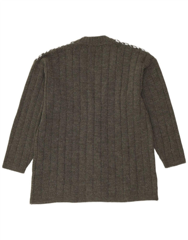 Γυναικείο πουλόβερ VINTAGE Ζακέτα UK 14 Μεγάλο Χακί Γεωμετρικό Ακρυλικό