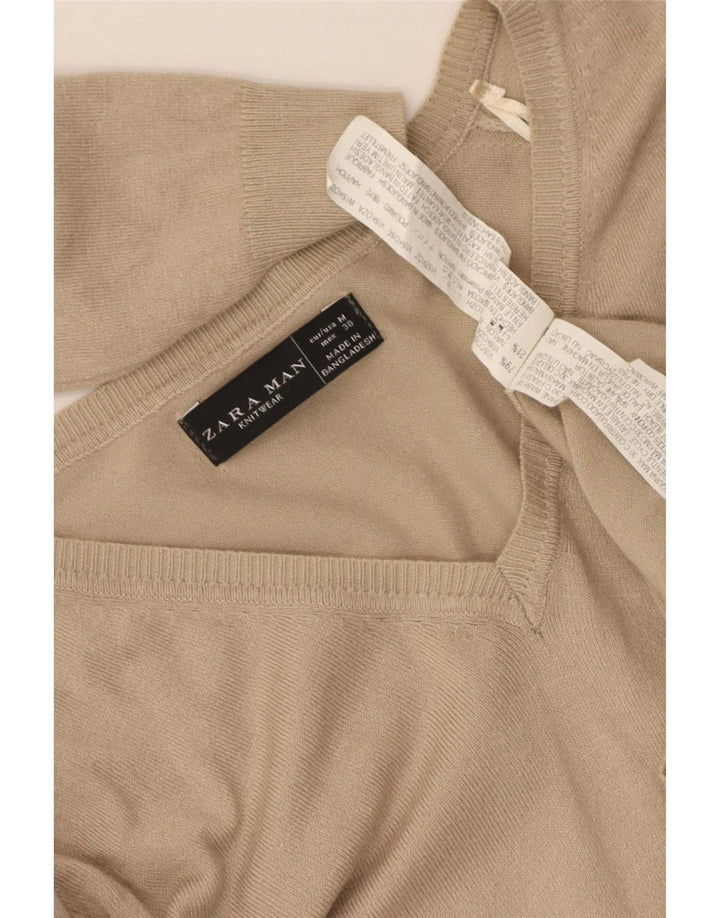 Ανδρικό πουλόβερ Zara με V λαιμόκοψη, μεσαία μπεζ βισκόζη