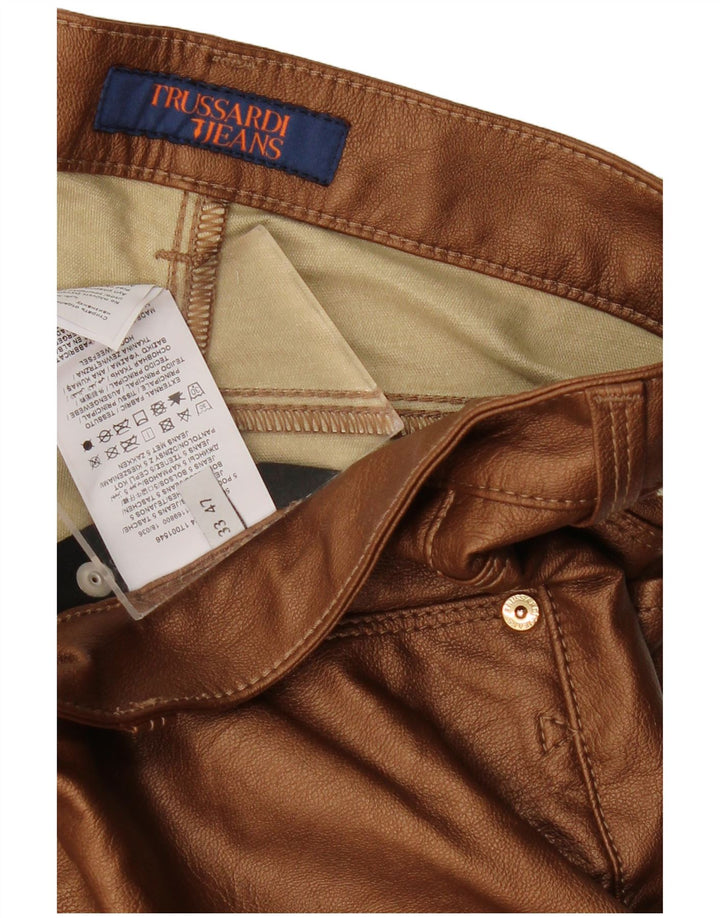 TRUSSARDI Γυναικείο λεπτό παντελόνι από συνθετικό δέρμα W33 L29 καφέ βισκόζη