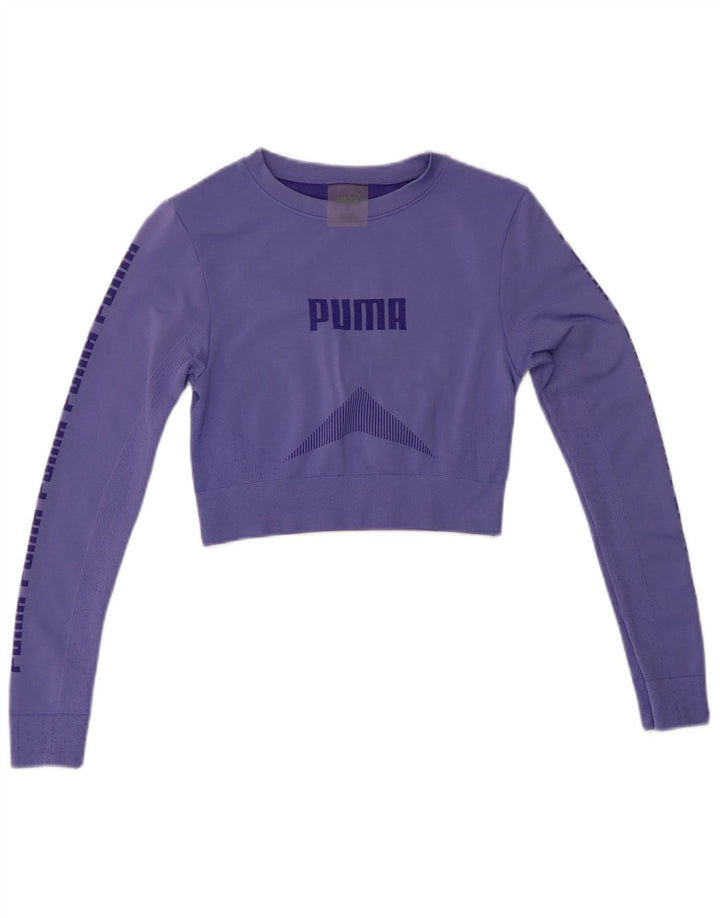 PUMA Γυναικείο Crop Graphic Top Μακρυμάνικο UK 8 Small Purple
