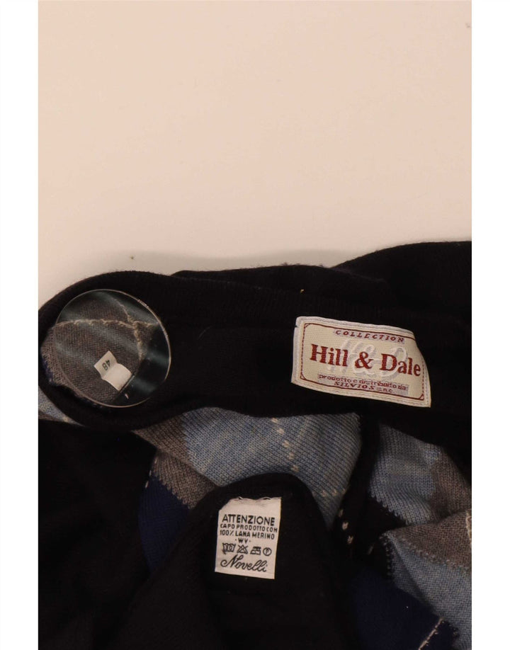 Vintage ανδρικό πουλόβερ με λαιμόκοψη IT 48 Medium Navy Blue Argyle/Diamond