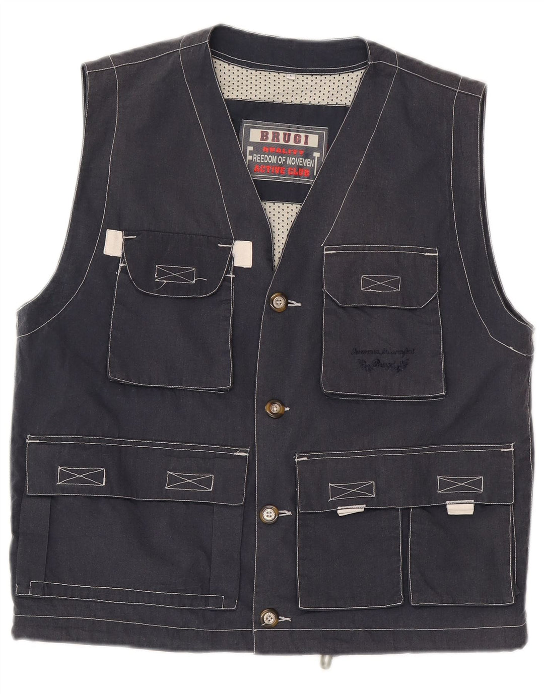 Brugi Mens Utility Gilet UK 40 Large Navy Blue Polyester