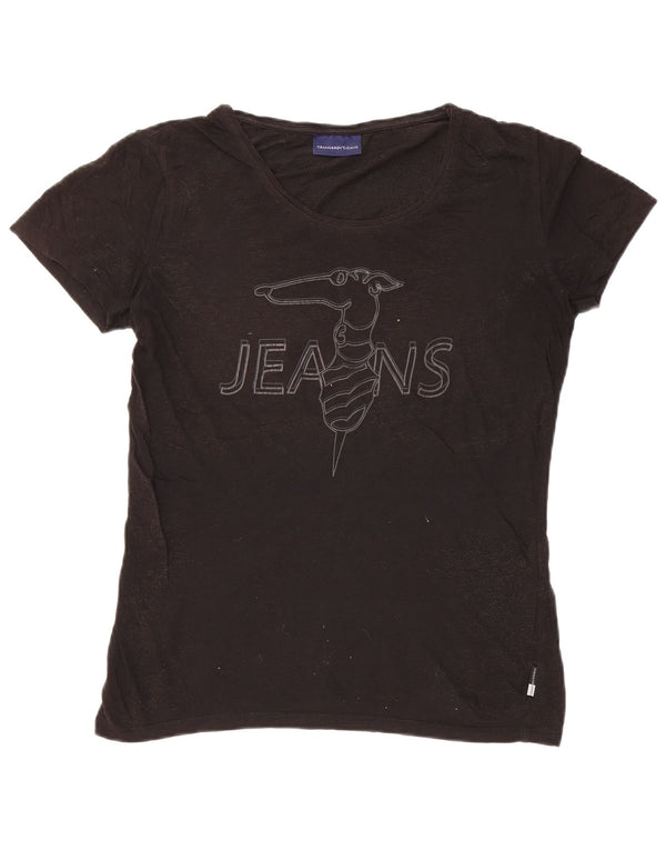 Γυναικείο γραφικό μπλουζάκι Trussardi Jeans Top UK 12 μεσαίο μαύρο βαμβακερό