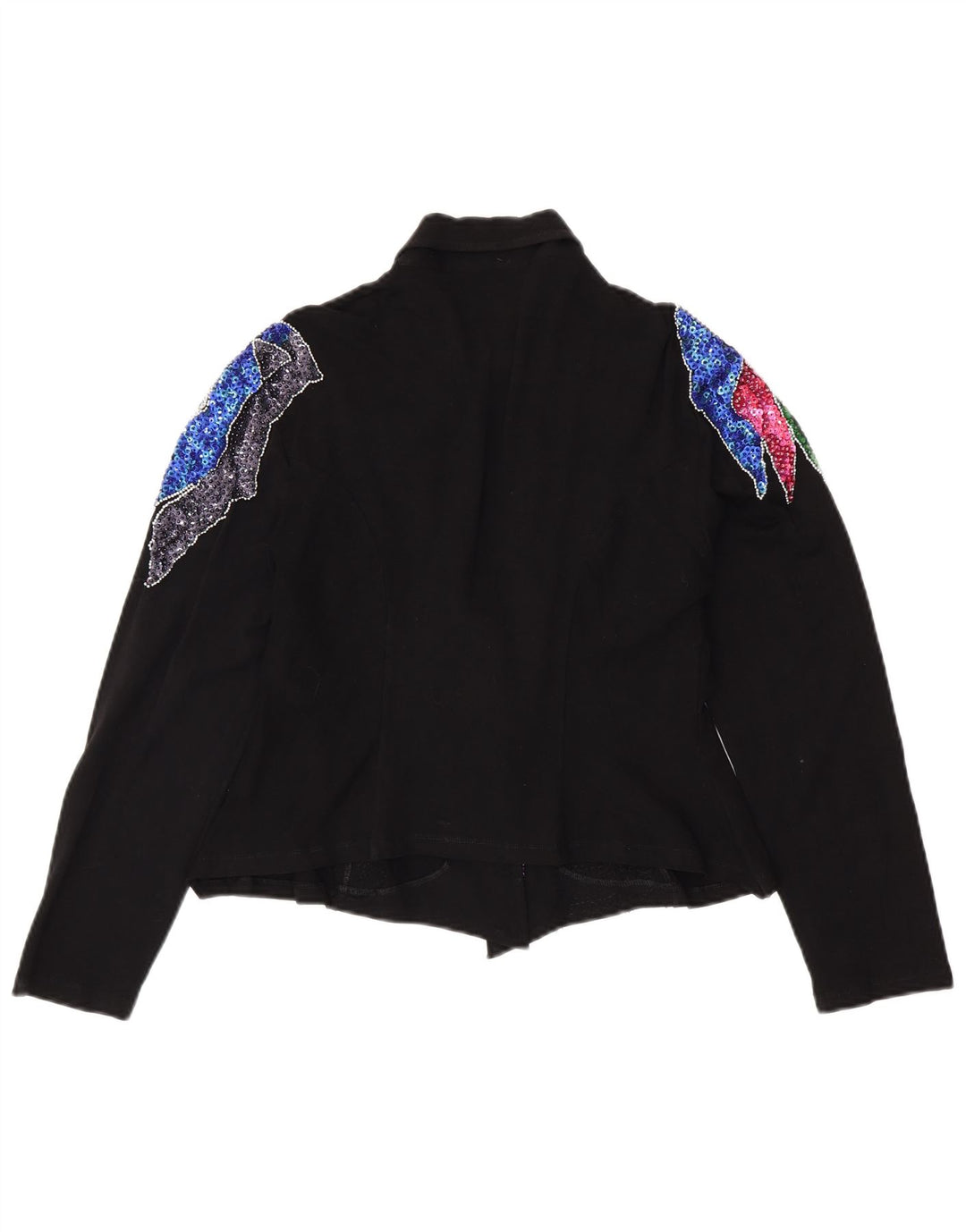 VINTAGE Γυναικείο πουκάμισο Crop Μπλούζα UK 12 Medium Black Floral Spandex