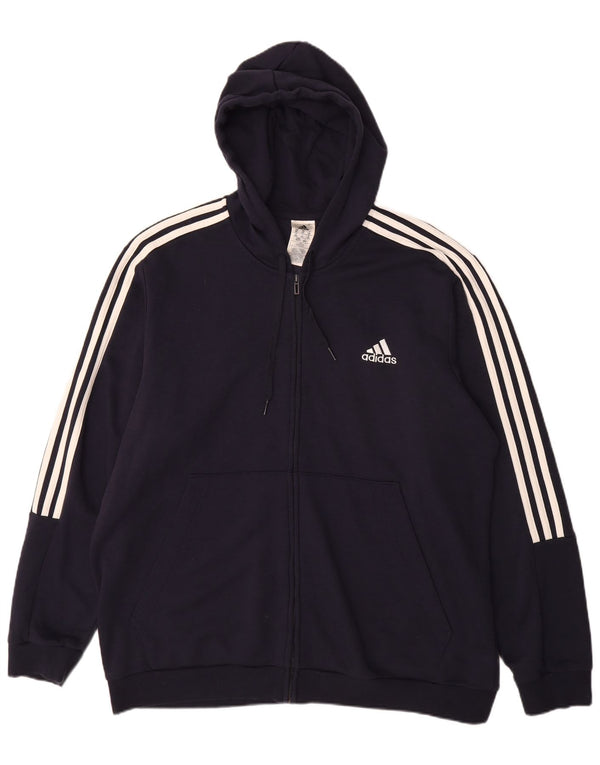 Ανδρικό πουλόβερ με κουκούλα με φερμουάρ Adidas 2XL, μπλε βαμβακερό