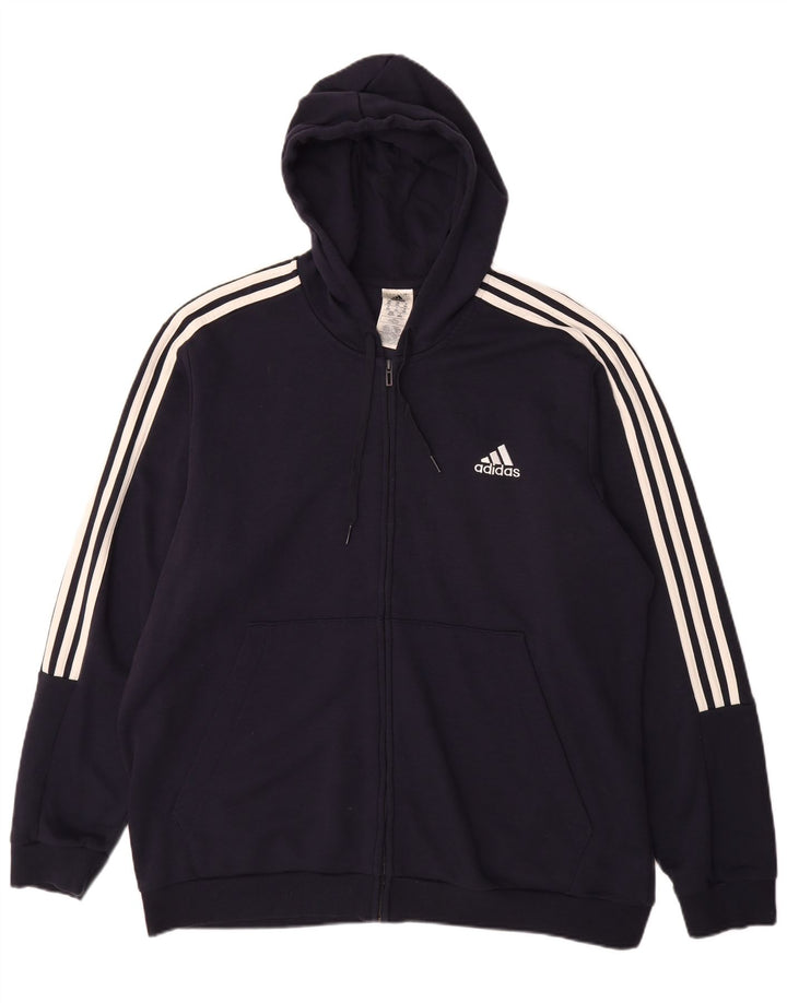 Ανδρικό πουλόβερ με κουκούλα με φερμουάρ Adidas 2XL, μπλε βαμβακερό