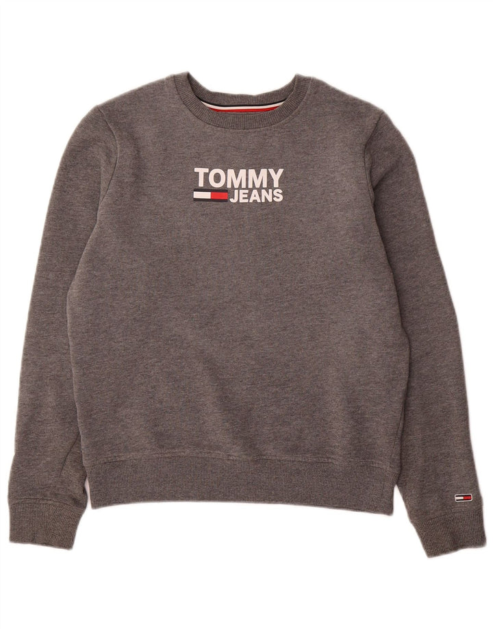 TOMMY HILFIGER Γυναικεία υπερμεγέθη γραφική φούτερ Jumper UK 6 XS Γκρι