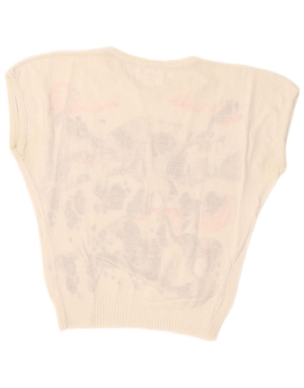 Vintage γυναικείο πουλόβερ με λαιμόκαυμα UK 10 Small White Novelty