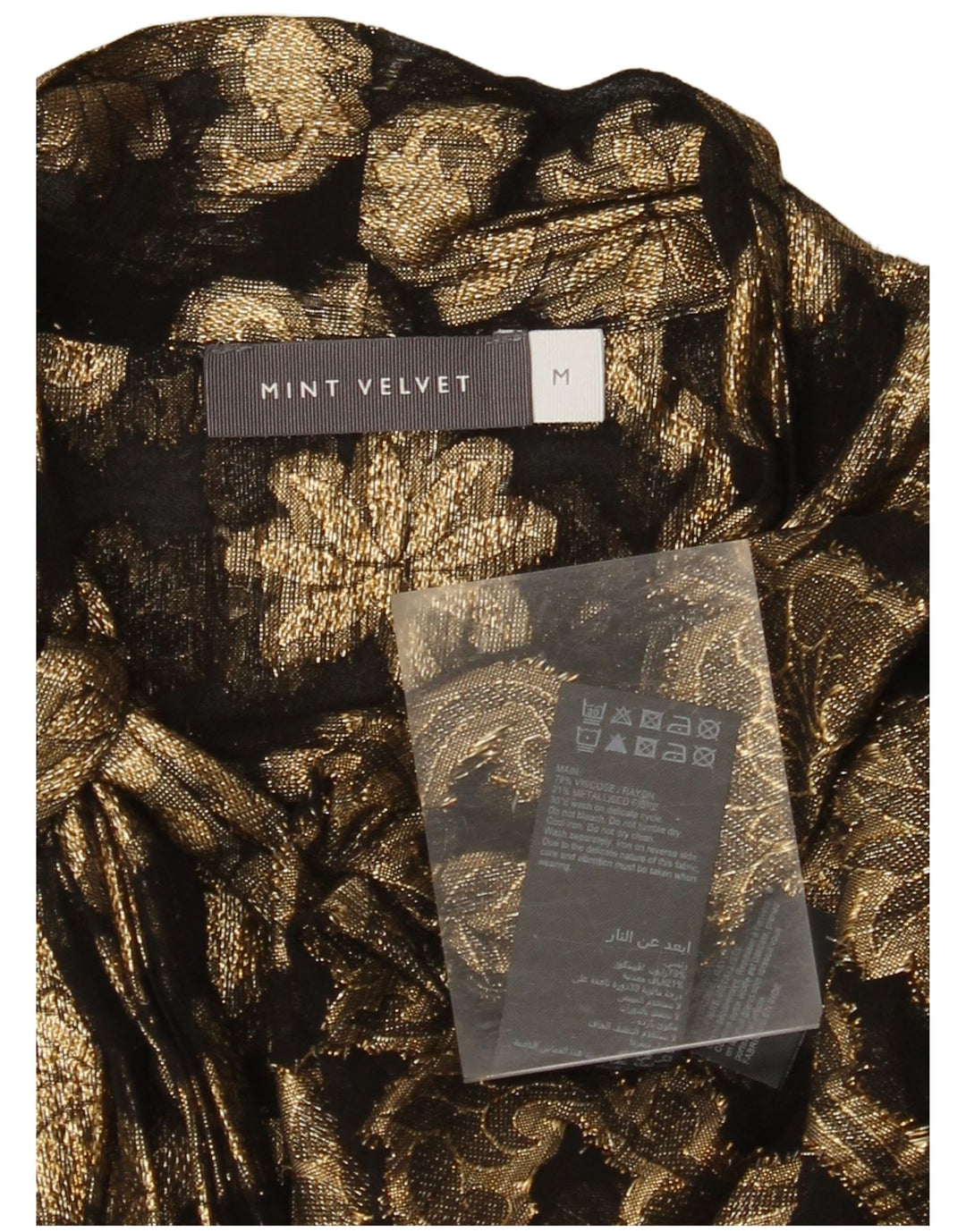 Γυναικείο πουκάμισο με γραβάτα MINT VELVET μπλούζα UK 14 μεσαία χρυσή φλοράλ βισκόζη