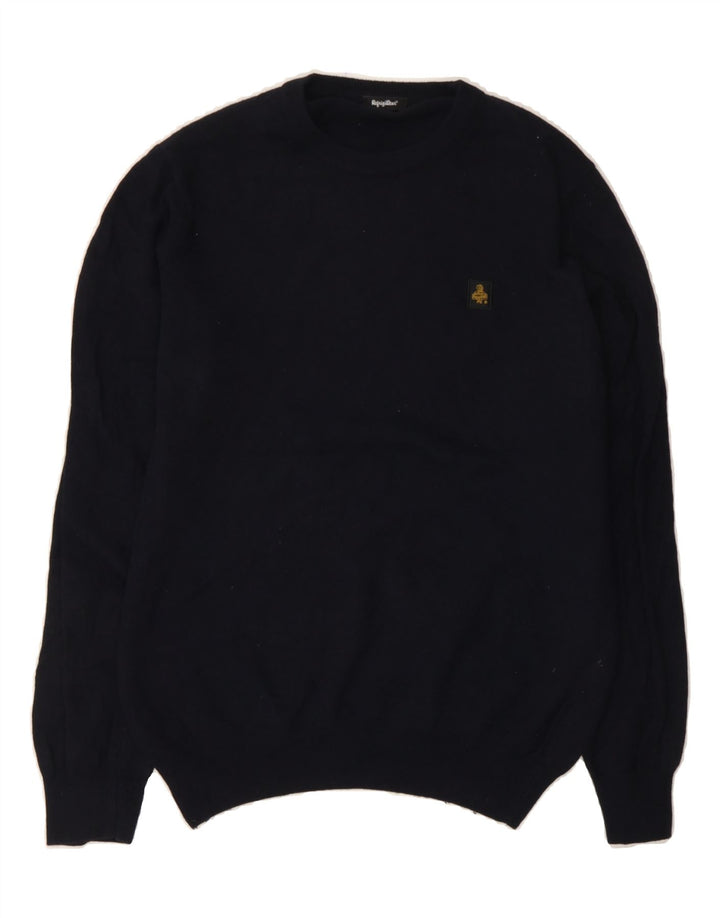 REFRIGIWEAR Mens Crew Neck Jumper Sweater Small Navy Blue Polyamide Vintage Refrigiwear and Second-Hand Refrigiwear from Messina Hembry 