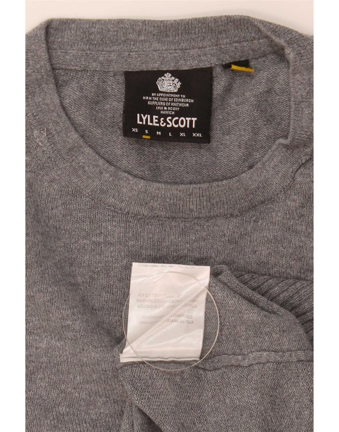 Lyle & Scott Ανδρικό πουλόβερ με λαιμόκοψη, μικρό γκρι βαμβακερό