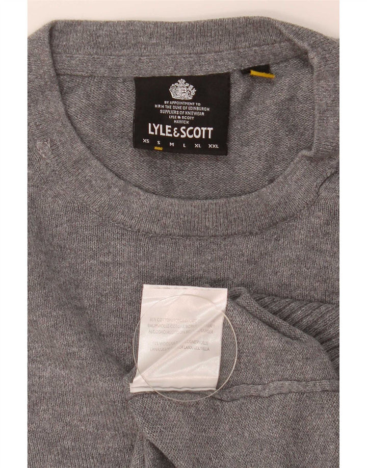 Lyle & Scott Ανδρικό πουλόβερ με λαιμόκοψη, μικρό γκρι βαμβακερό