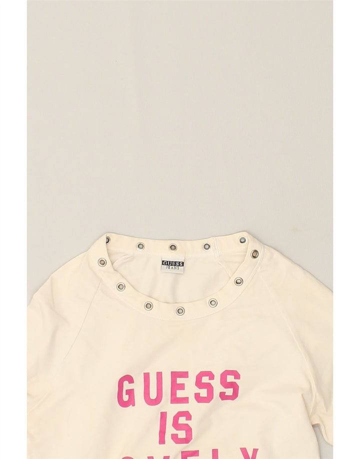 GUESS Girls Graphic Top Long Sleeve 4-5 Years Medium Off White Cotton | Vintage Guess | Thrift | Second-Hand Guess | Used Clothing | Messina Hembry 