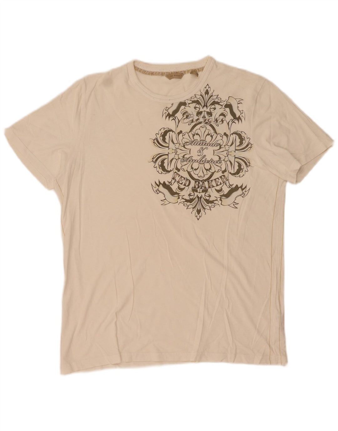 Ανδρικό T-Shirt γραφικό Ted Baker Top Size 3 Μέτριο λευκό βαμβακερό