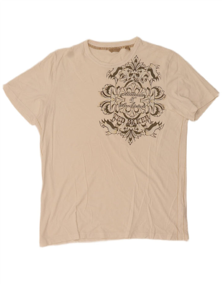 Ανδρικό T-Shirt γραφικό Ted Baker Top Size 3 Μέτριο λευκό βαμβακερό
