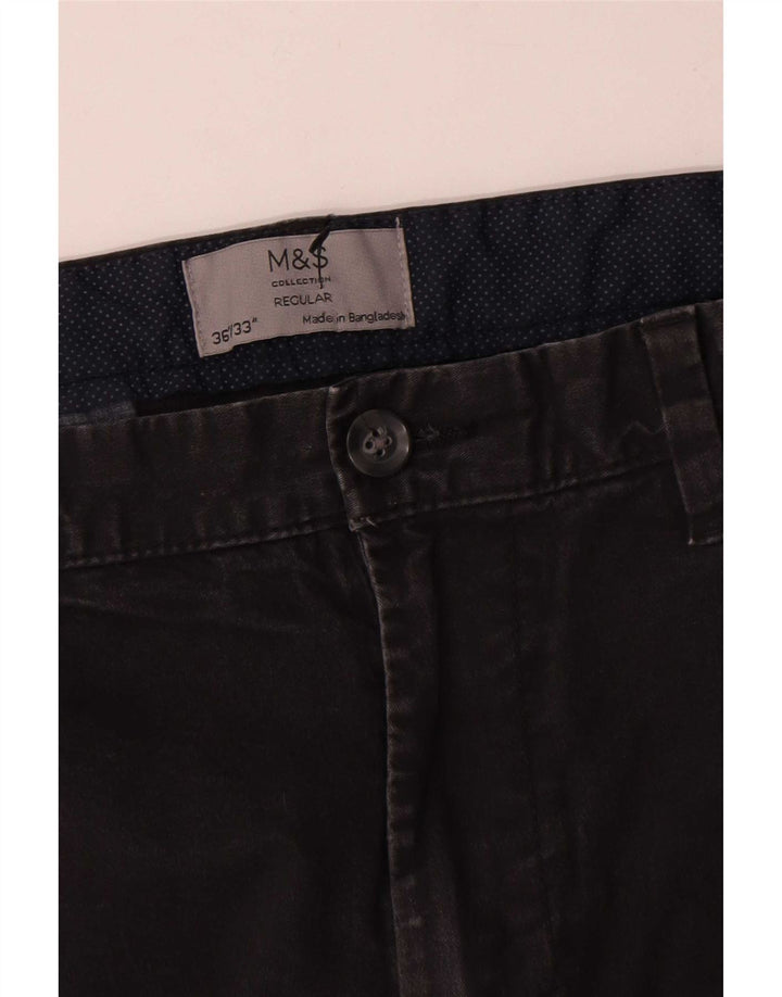 Marks & Spencer Ανδρικό παντελόνι Chino με κανονική εφαρμογή W36 L30 μαύρο βαμβακερό
