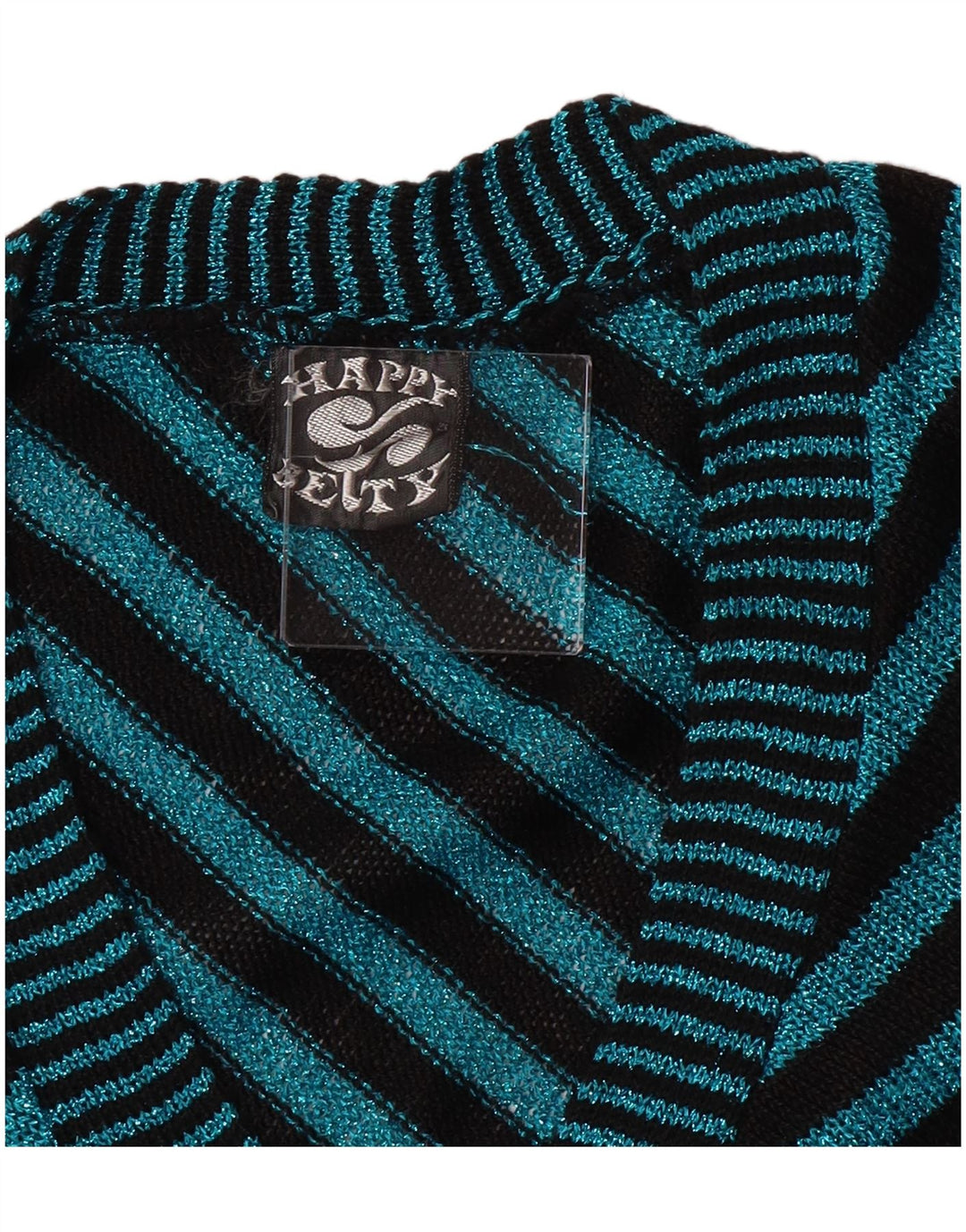 Vintage γυναικείο πουλόβερ ζακέτα με λαιμόκοψη UK 6 XS τιρκουάζ ριγέ