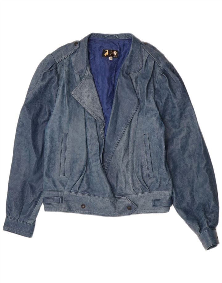 Vintage Γυναικείο Δερμάτινο Μπουφάν IT 44 Medium Blue Leather