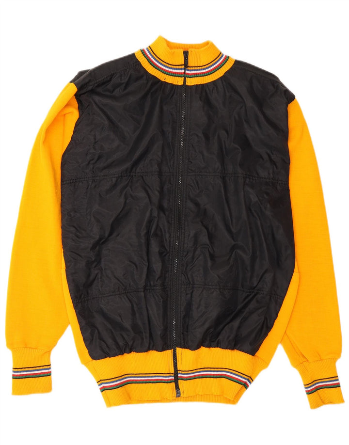 Vintage Ανδρικό πλεκτό Bomber Jacket UK 38 Medium Yellow Colorblock μαλλί