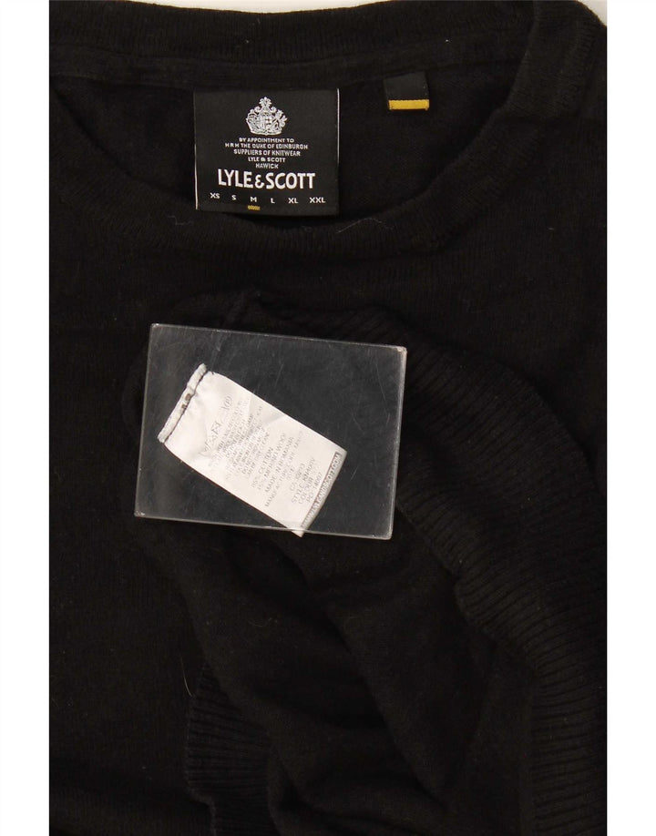Ανδρικό πουλόβερ με λαιμόκοψη Lyle & Scott, μεσαίο μαύρο βαμβακερό