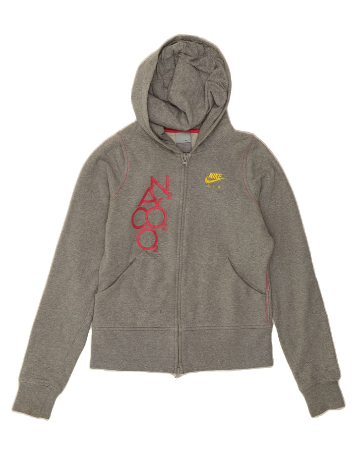 NIKE Womens Crop Graphic Zip Hoodie Sweater UK 12 Medium Grey Vintage Nike and Second-Hand Nike from Messina Hembry 