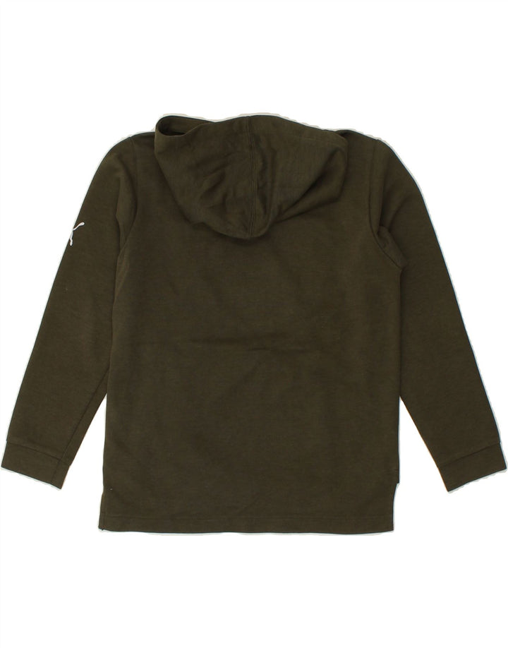 PUMA Boys Graphic Hoodie Jumper 11-12 Years Khaki Polyester Vintage Puma and Second-Hand Puma from Messina Hembry 
