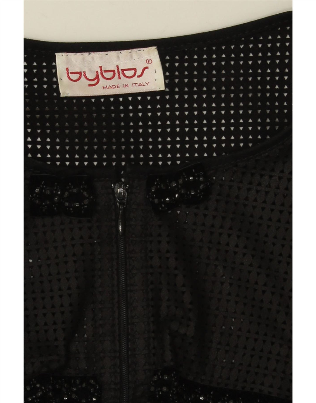 Byblos Womens Crop See Through Cardigan Top UK 16 Large Black Geometric