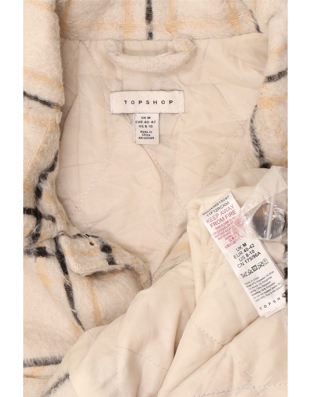 Topshop Γυναικείο μπουφάν μπουφάν UK 14 Medium Beige Check Polyester