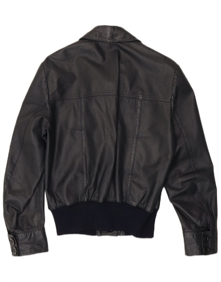 Vintage Γυναικείο Bomber Δερμάτινο Μπουφάν UK 14 Medium Navy Blue Leather