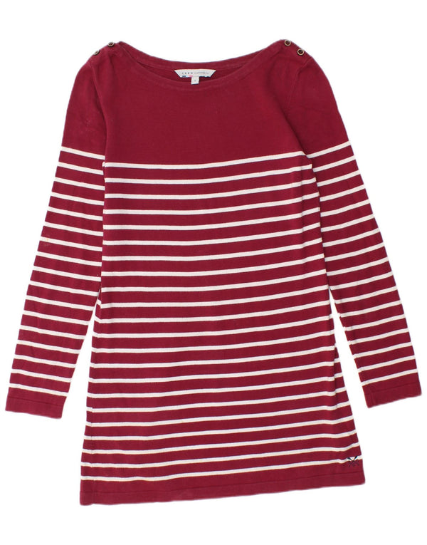 CREW CLOTHING Womens Jumper Dress UK 8 Small Burgundy Striped Cotton