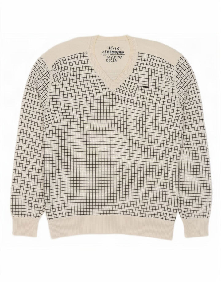 Ανδρικό πουλόβερ Jack & Jones με V λαιμόκοψη XL Λευκό βαμβακερό