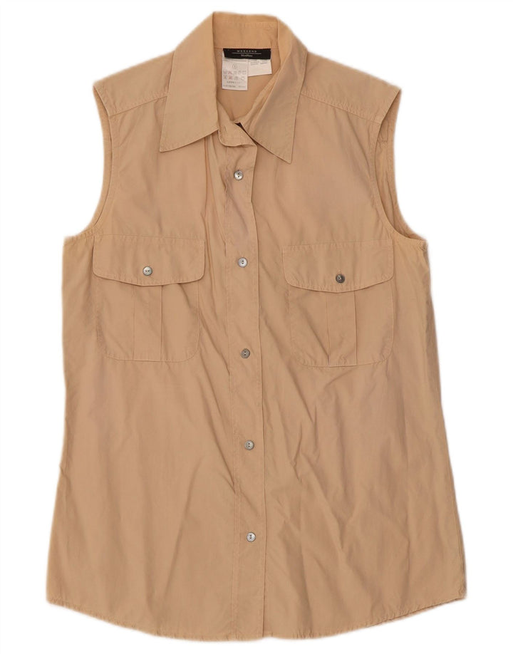 Max Mara Γυναικείο αμάνικο πουκάμισο για το Σαββατοκύριακο UK 10 μικρό μπεζ βαμβακερό