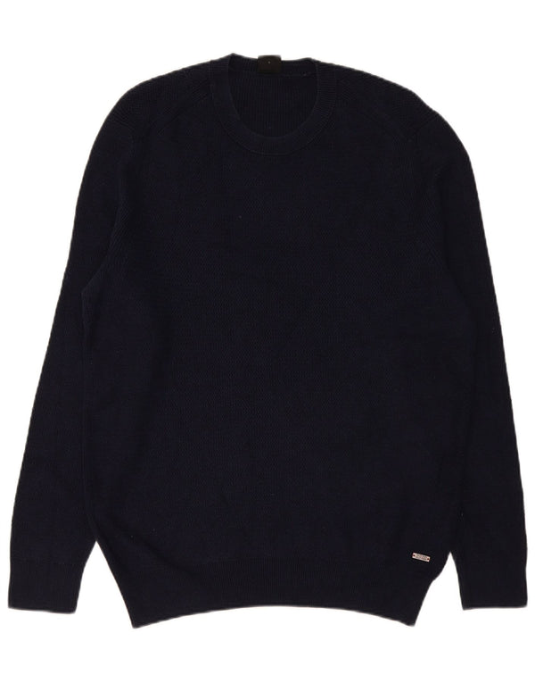 Hugo Boss Mens Crew Neck Jumper Sweater Large Navy Blue Cotton
