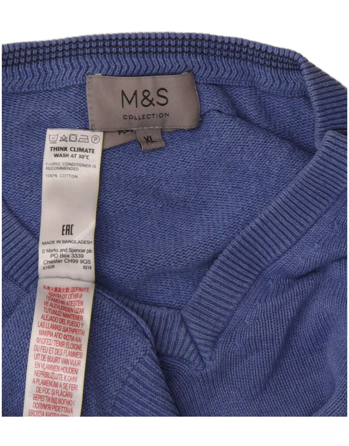 Ανδρικό πουλόβερ Marks & Spencer με V λαιμόκοψη XL Μπλε βαμβακερό